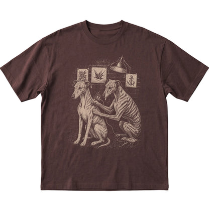Dark Chocolate Greyhound Dog Tattoo Artist shirt laid flat