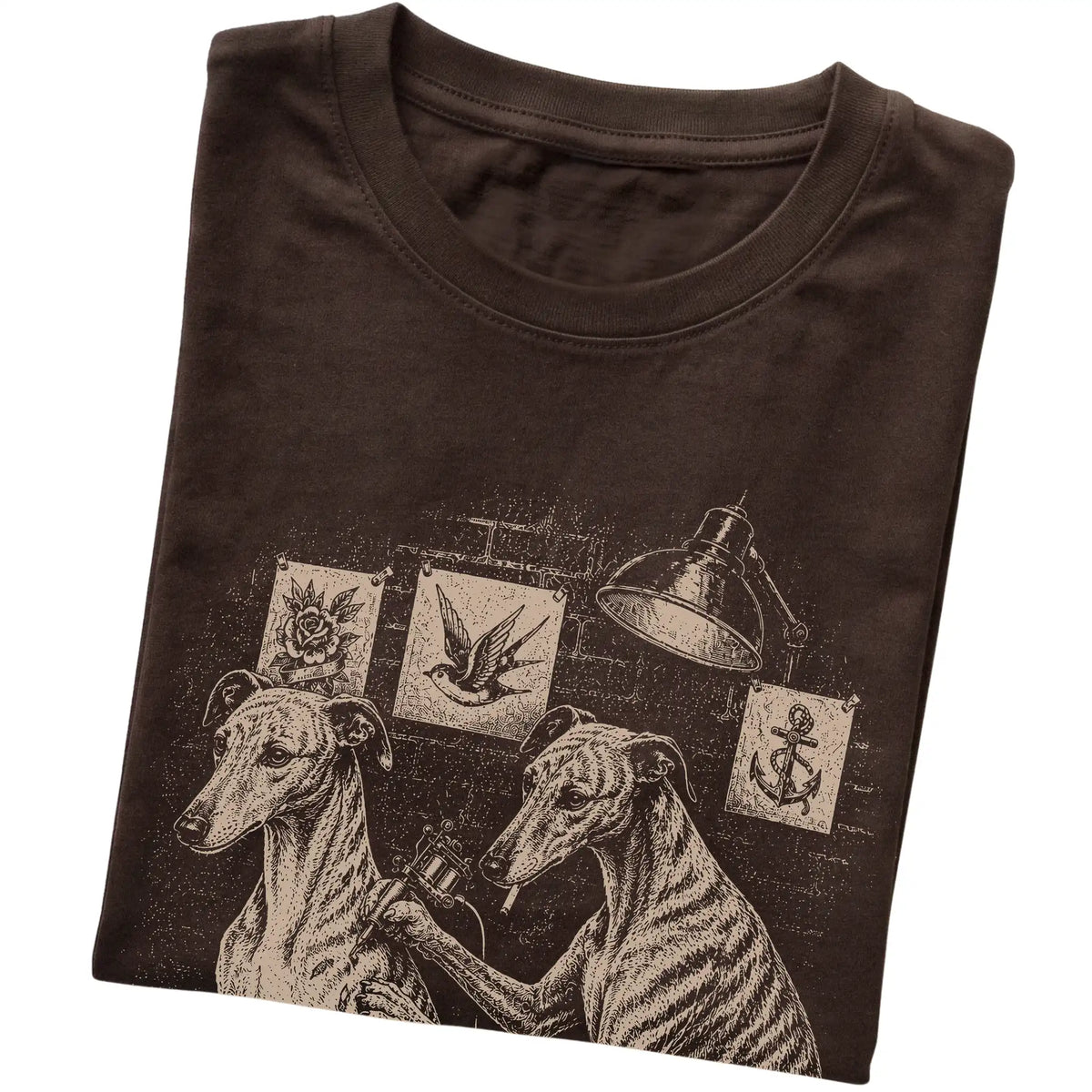 Dark Chocolate Greyhound Dog Tattoo Artist folded detail view