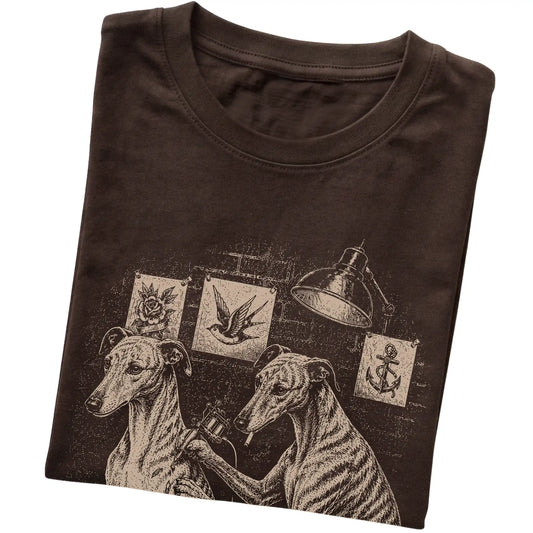Dark Chocolate Greyhound Dog Tattoo Artist folded detail view