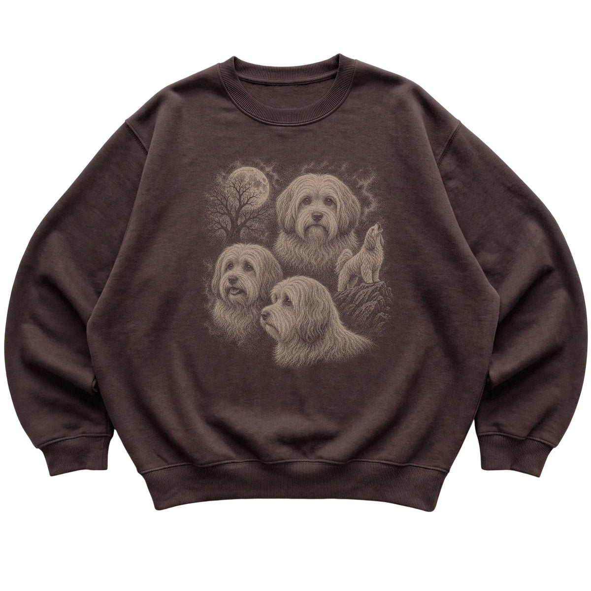 Havanese 90s Moon Sweatshirt in Dark Chocolate — flat lay