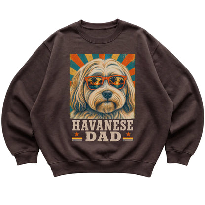 Retro Havanese Dad design on a Dark Chocolate crewneck sweatshirt