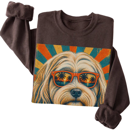 Folded Dark Chocolate crewneck sweatshirt with a Retro Havanese Dad design