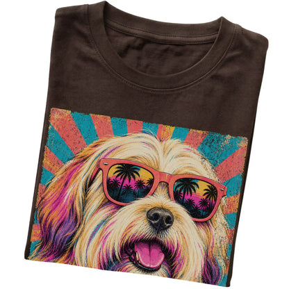 Folded Dark Chocolate softstyle T-shirt with a Retro Havanese Mama design