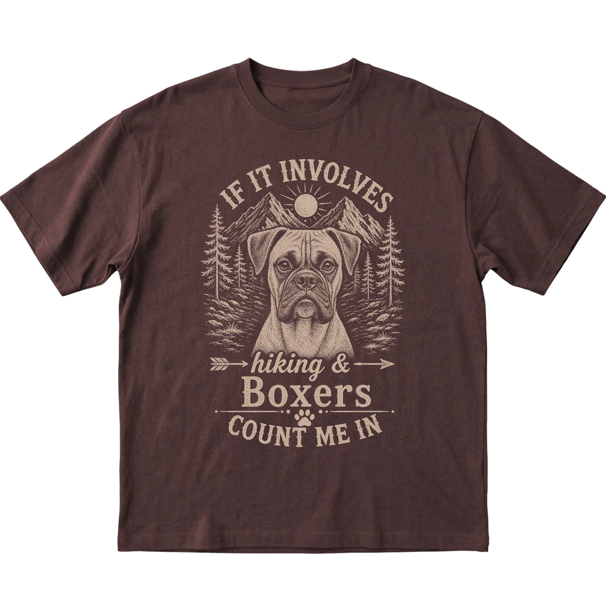 Dark Chocolate Hiking and Boxers T-shirt laid flat