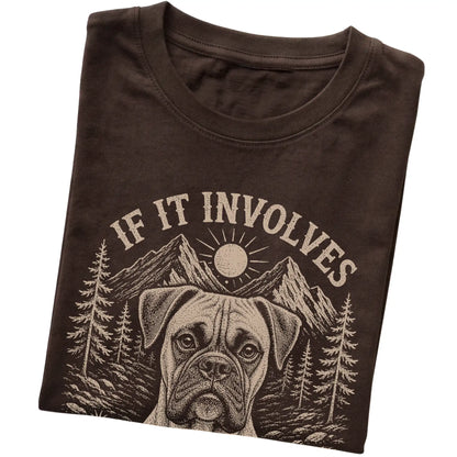 Dark Chocolate Hiking and Boxers T-shirt folded to show the printed design