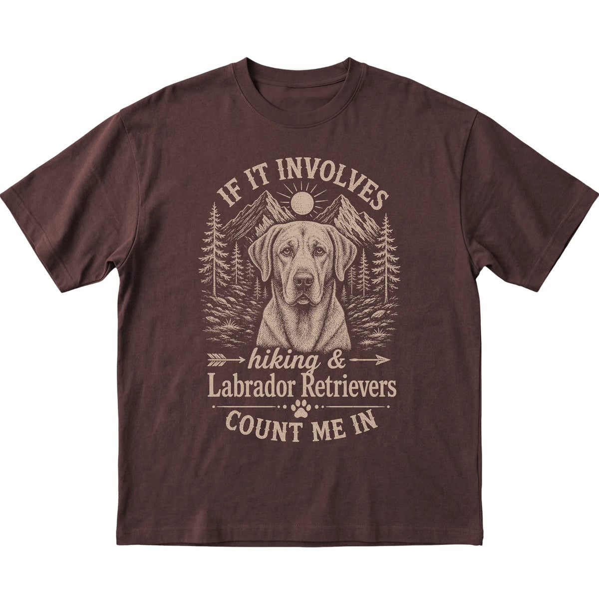 Dark Chocolate Hiking and Labrador Retrievers T-shirt laid flat