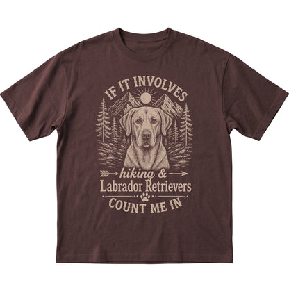 Dark Chocolate Hiking and Labrador Retrievers T-shirt laid flat