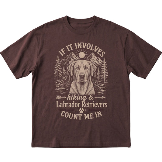 Dark Chocolate Hiking and Labrador Retrievers T-shirt laid flat