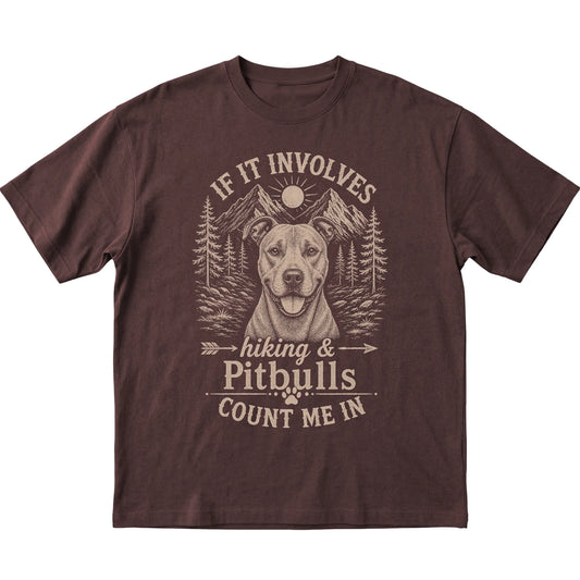 Dark Chocolate Hiking and Pitbulls T-shirt laid flat