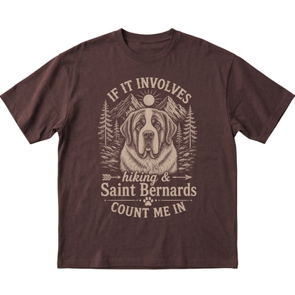 Dark Chocolate Hiking and Saint Bernards T-shirt laid flat