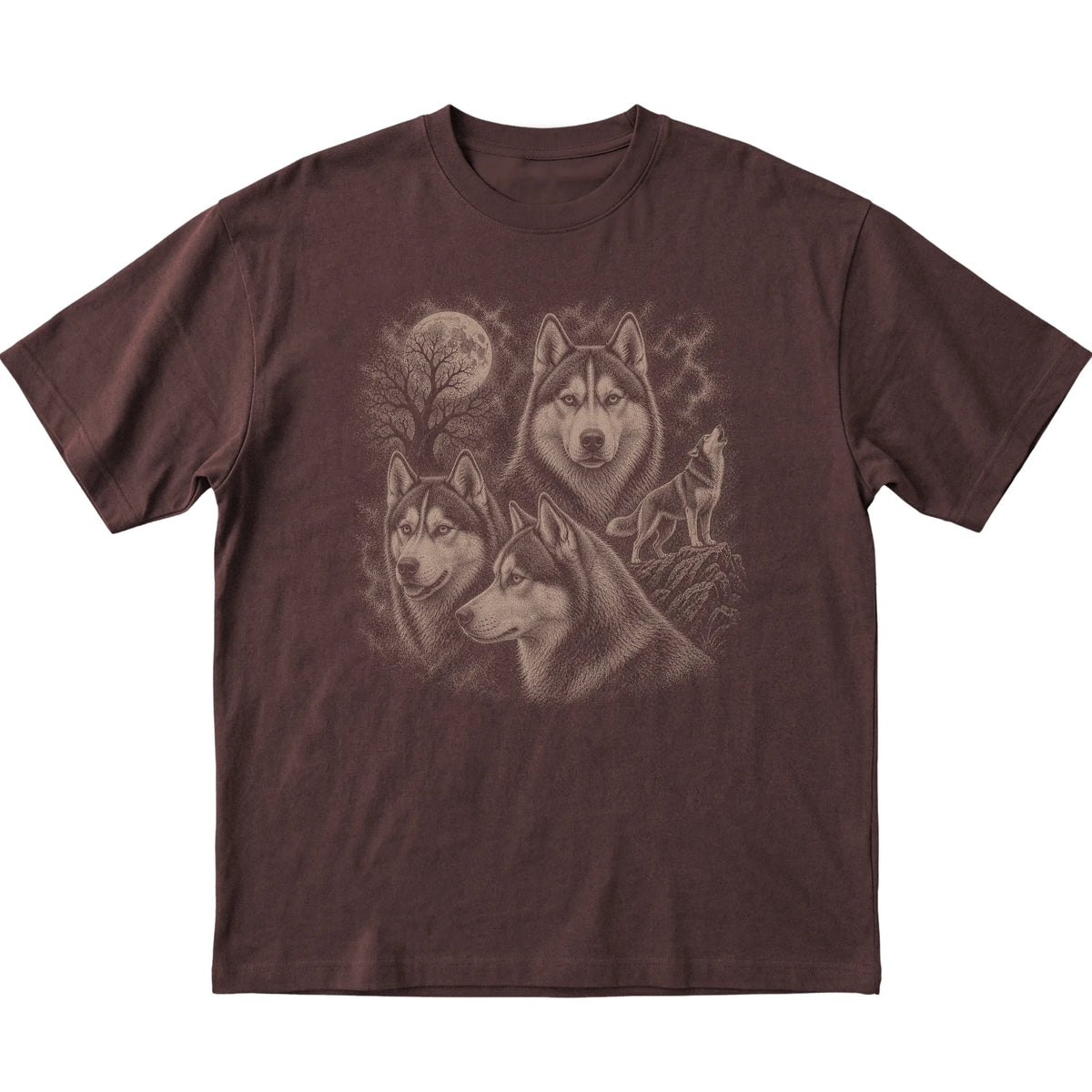 Husky 90s Moon T-Shirt in Dark Chocolate — flat lay