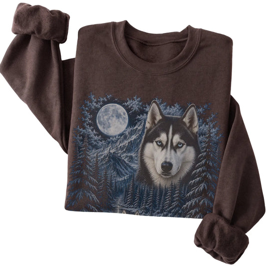 Husky Forest Moon Sweatshirt in Dark Chocolate