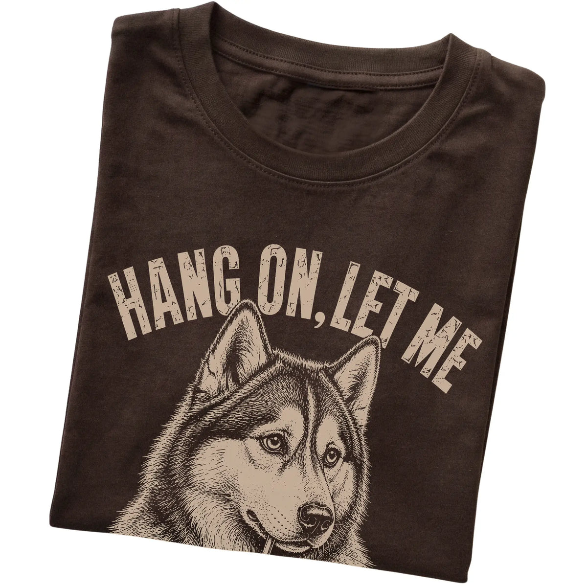 Dark Chocolate T-shirt featuring Overthinking Husky, folded presentation