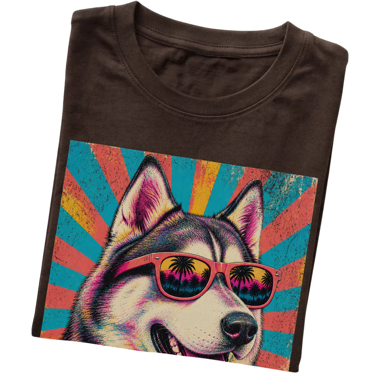 Folded Dark Chocolate softstyle T-shirt with a Retro Husky Mama design