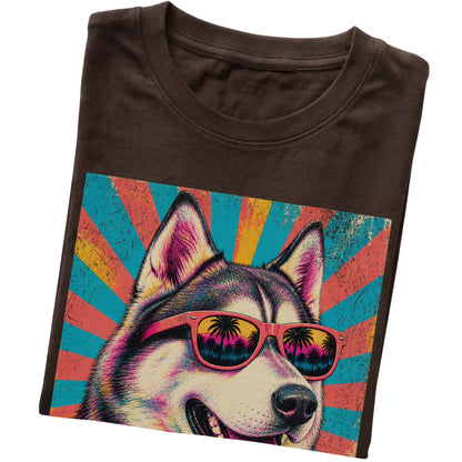 Folded Dark Chocolate softstyle T-shirt with a Retro Husky Mama design