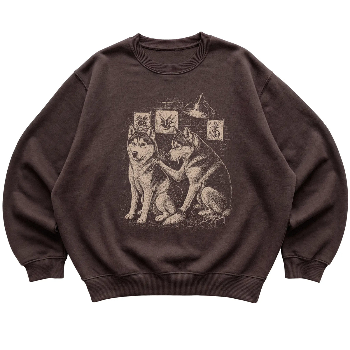Dark Chocolate Husky Dog Tattoo Artist shirt laid flat