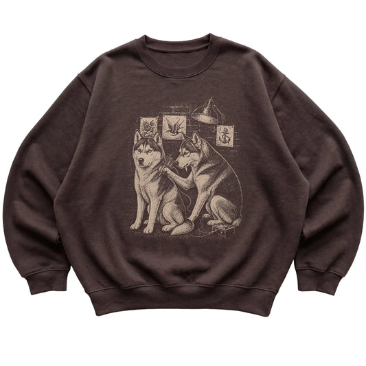 Dark Chocolate Husky Dog Tattoo Artist shirt laid flat