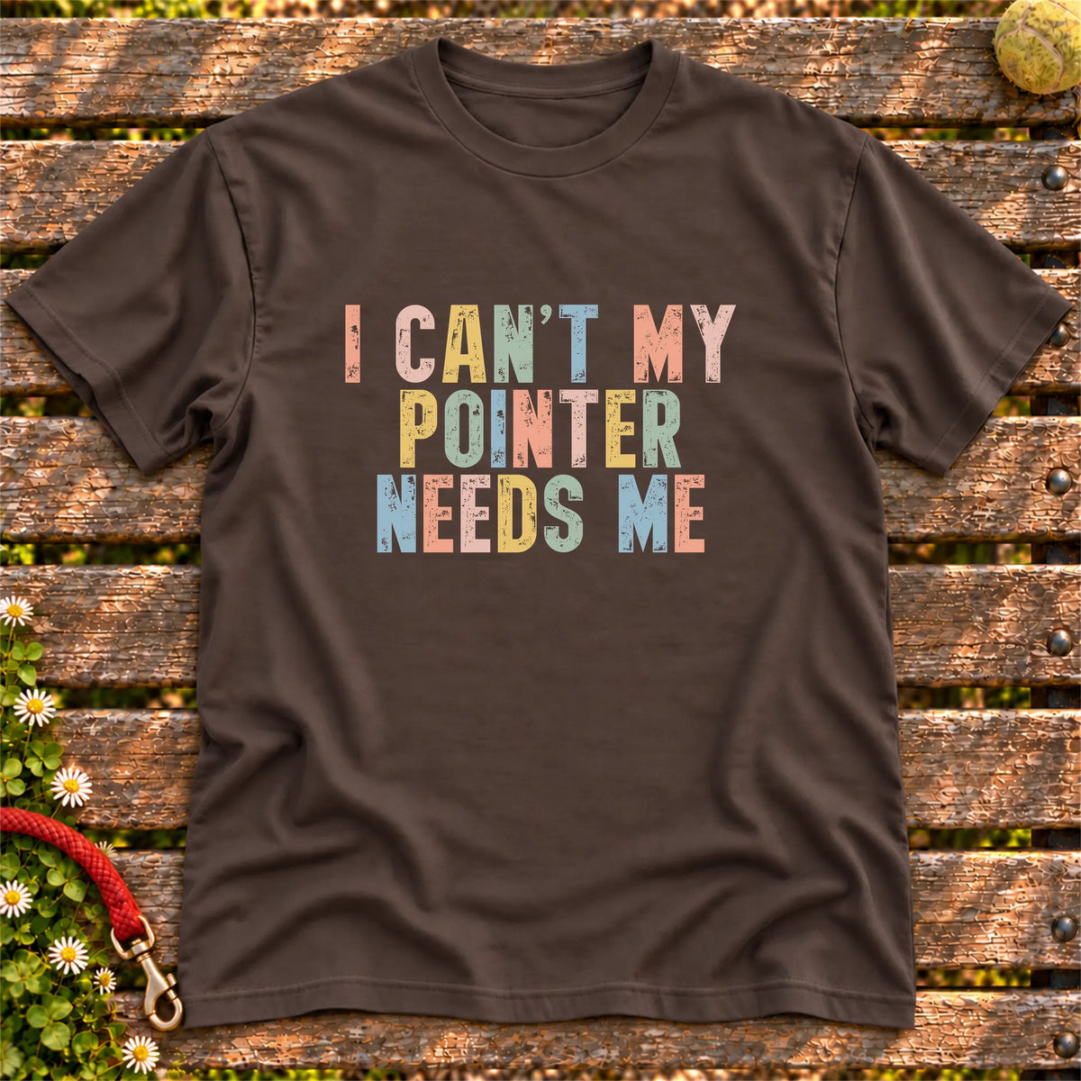 I Can't My Pointer Needs Me text design on a Dark Chocolate softstyle T-shirt