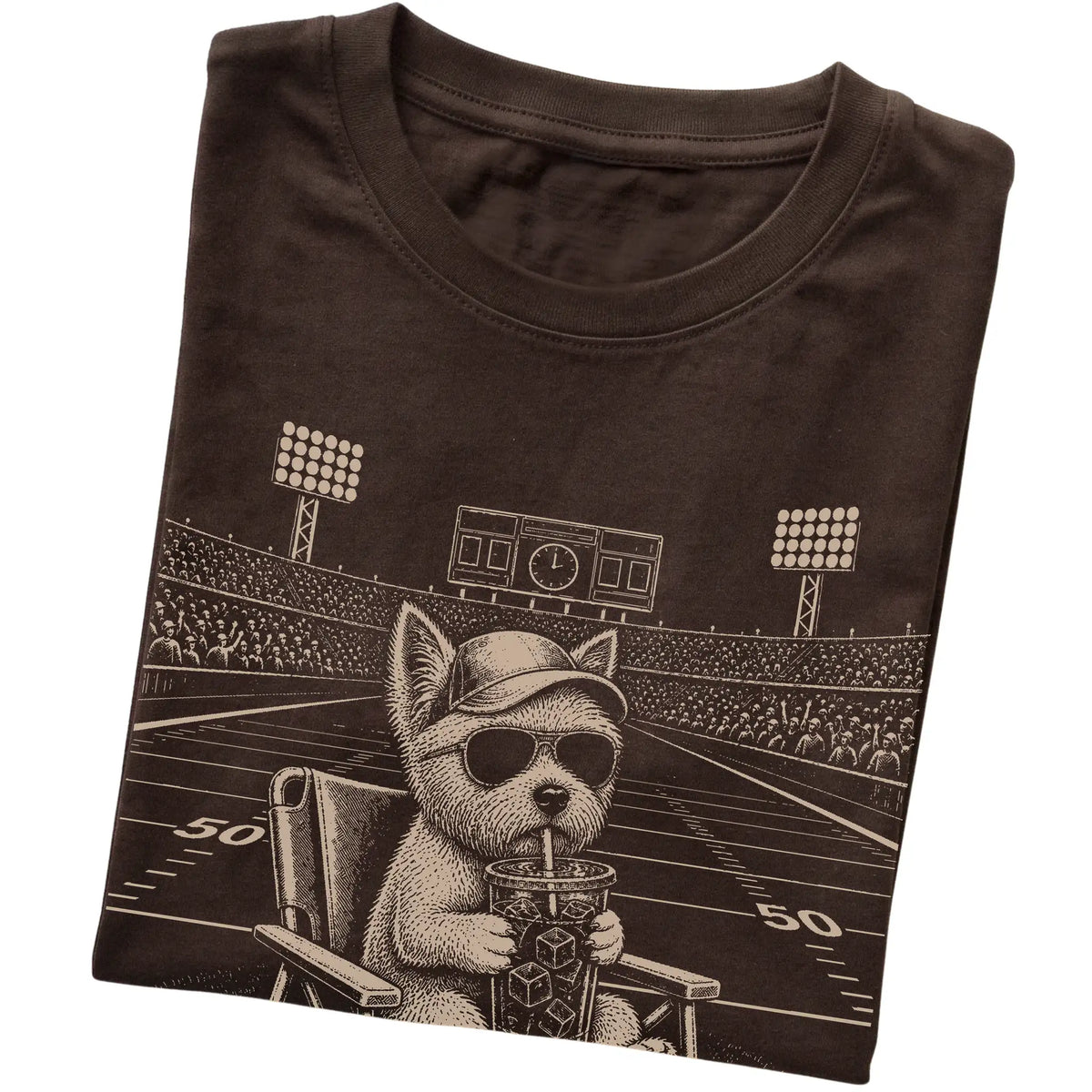 Dark Chocolate I live here now Westie T-shirt, folded