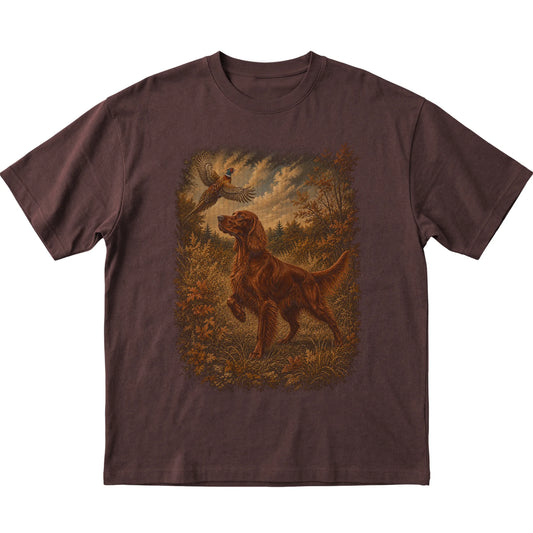 Irish Setter Pheasant Hunting T-Shirt in Dark Chocolate