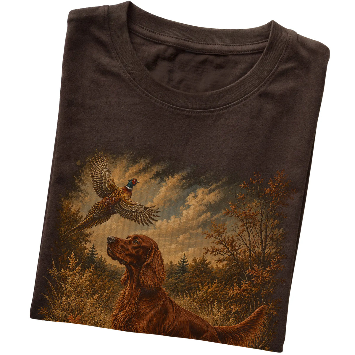 Irish Setter Pheasant Hunting T-Shirt in Dark Chocolate