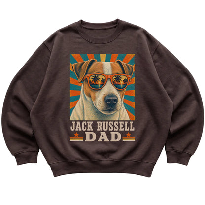 Retro Jack Russell Dad design on a Dark Chocolate crewneck sweatshirt