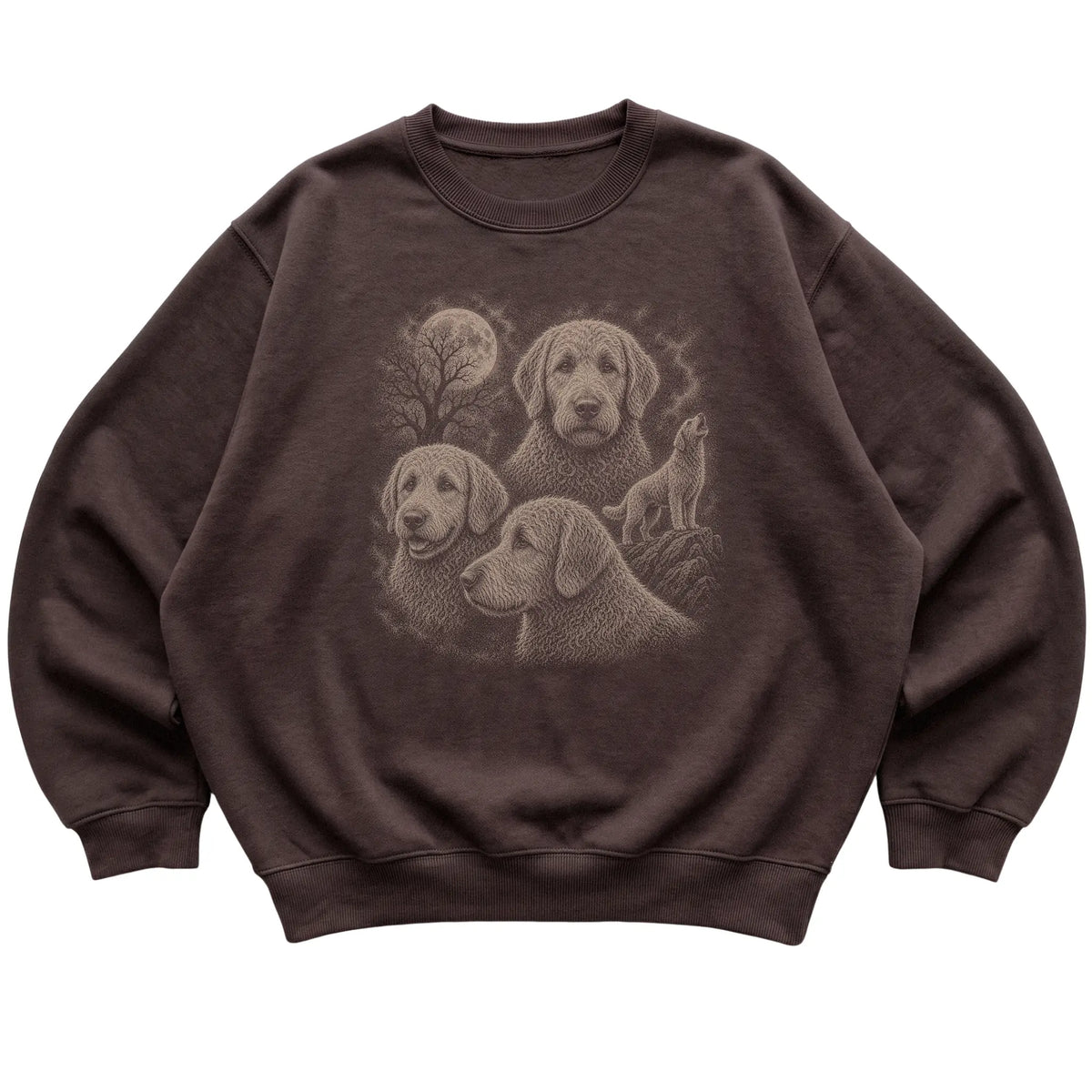 Labradoodle 90s Moon Sweatshirt in Dark Chocolate — flat lay