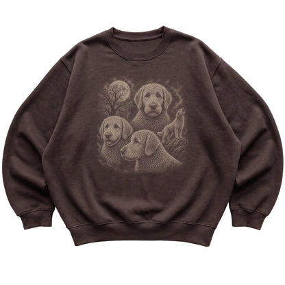 Labradoodle 90s Moon Sweatshirt in Dark Chocolate — flat lay