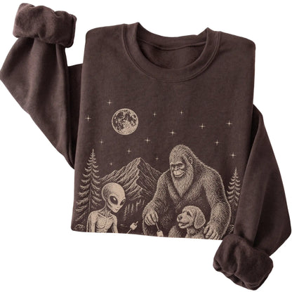 Dark Chocolate Labradoodle Camping with Bigfoot and Alien folded detail view