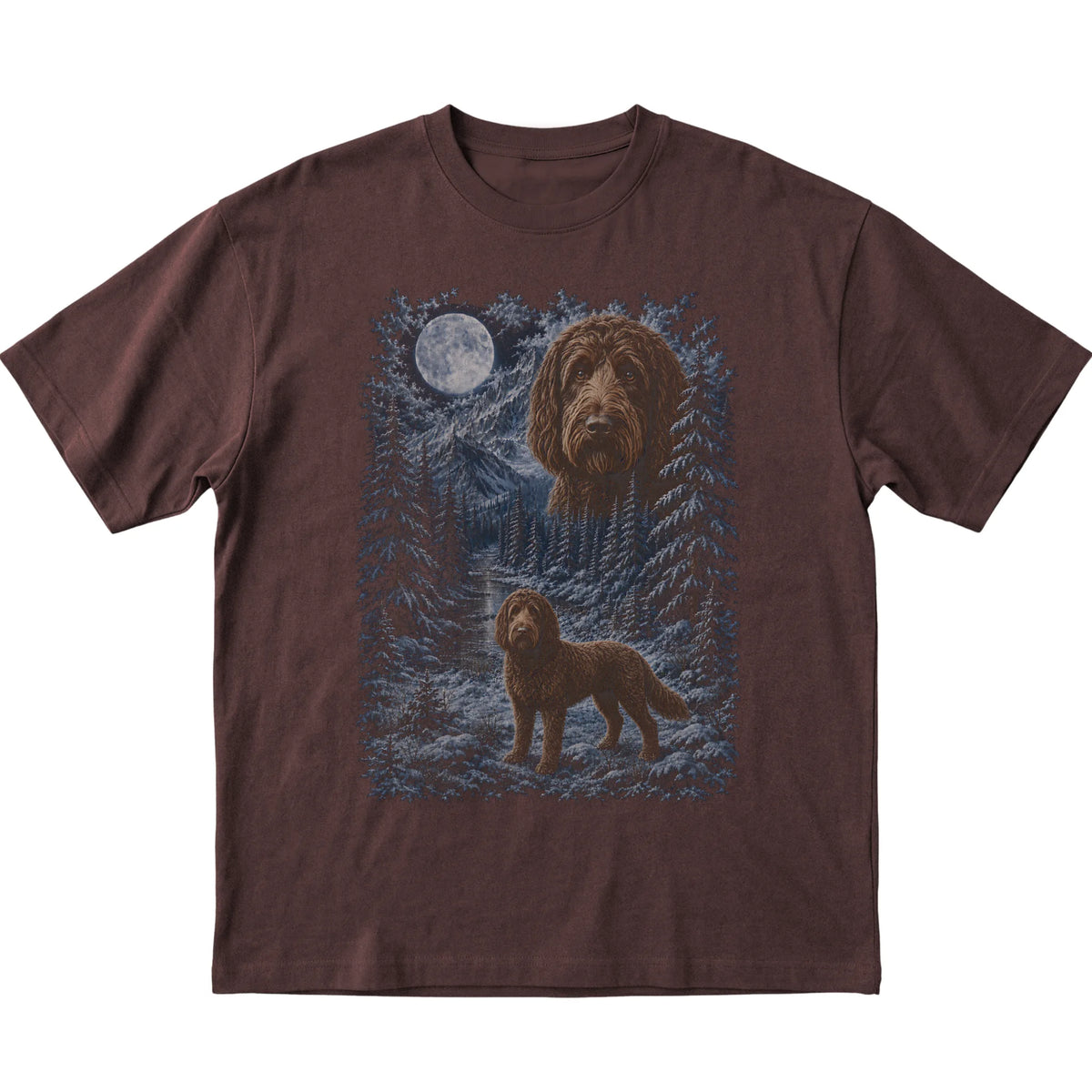 Labradoodle Forest Moon T-Shirt in Dark Chocolate