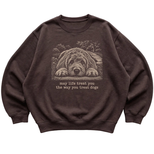 Labradoodle Karma crewneck sweatshirt in Dark Chocolate — Flat Lay