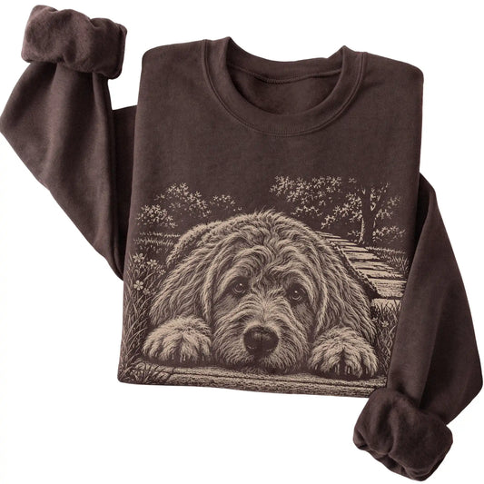 Labradoodle Karma crewneck sweatshirt in Dark Chocolate — Folded Detail