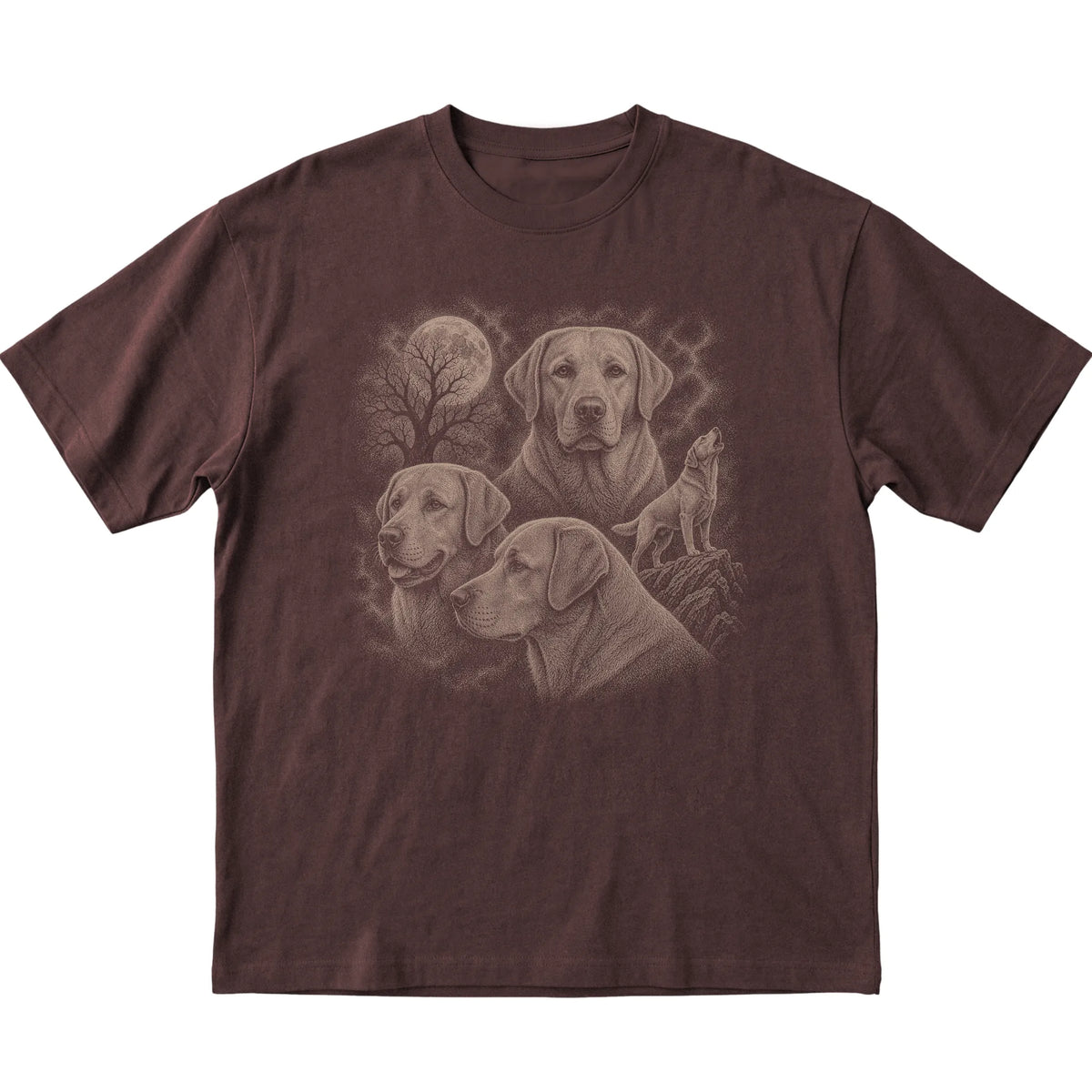 Labrador Retriever 90s Moon T-Shirt in Dark Chocolate — flat lay