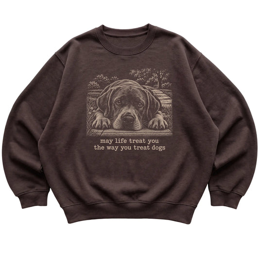 Labrador Retriever Karma crewneck sweatshirt in Dark Chocolate — Flat Lay