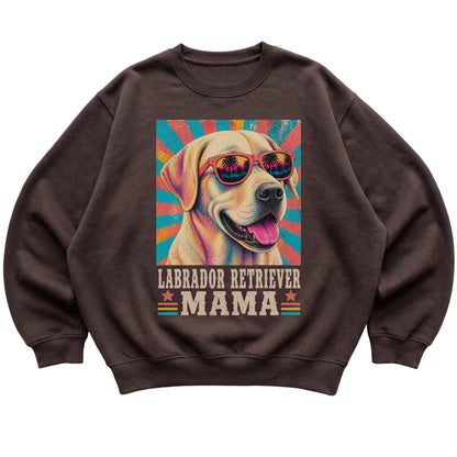 Retro Labrador Retriever Mama design on a Dark Chocolate crewneck sweatshirt