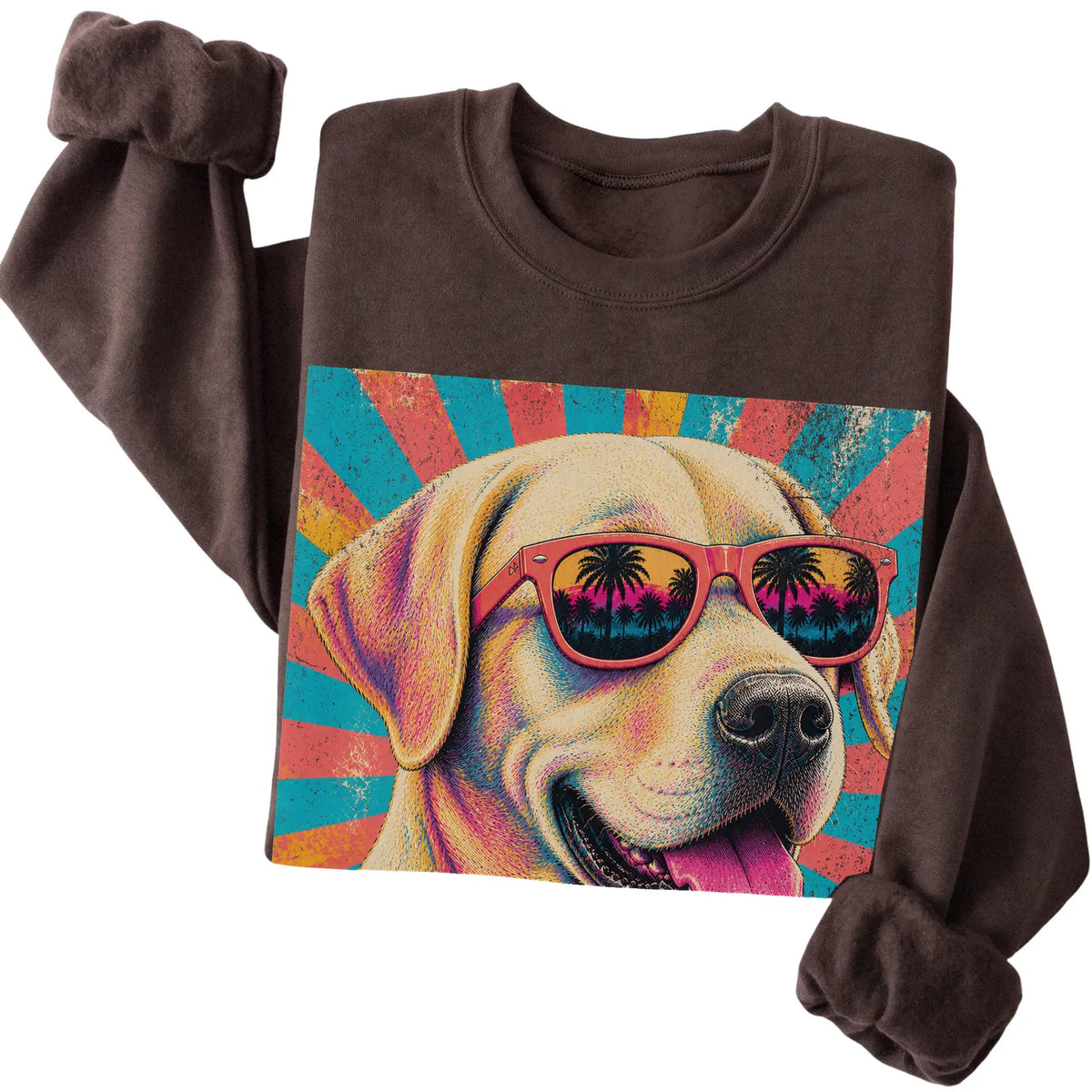 Folded Dark Chocolate crewneck sweatshirt with a Retro Labrador Retriever Mama design