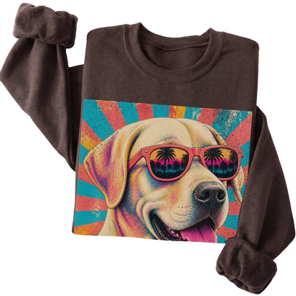Folded Dark Chocolate crewneck sweatshirt with a Retro Labrador Retriever Mama design