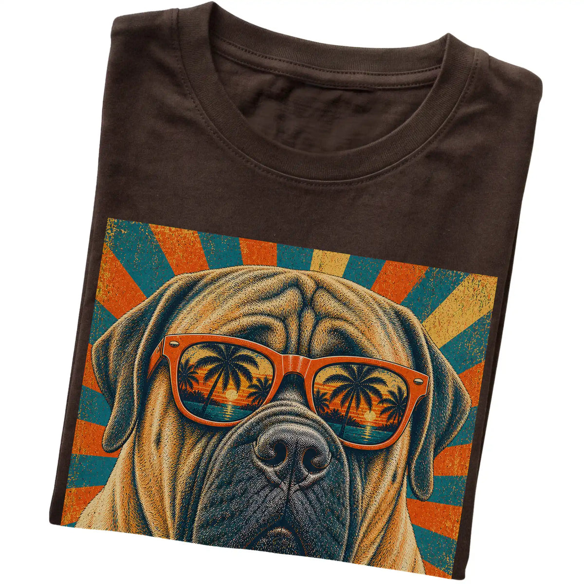 Folded Dark Chocolate softstyle T-shirt with a Retro Mastiff Dad design