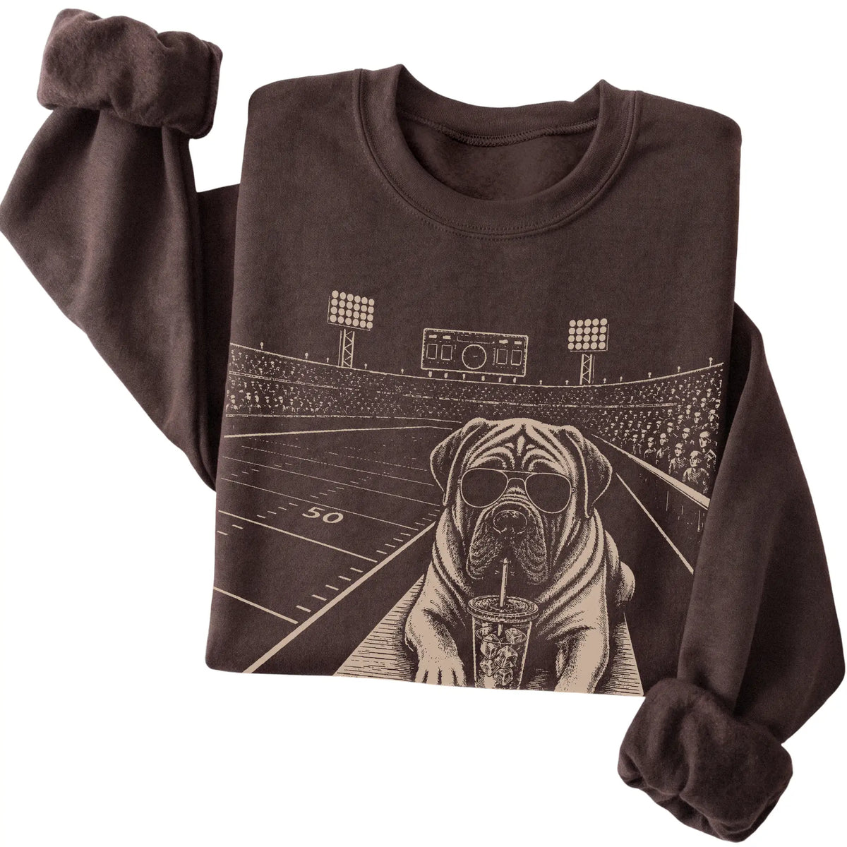 Dark Chocolate Mastiff Football Tailgate sweatshirt, folded
