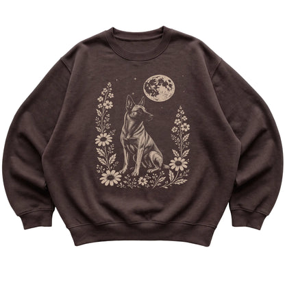 Dark Chocolate Moon Flowers Belgian Malinois sweatshirt, flat view
