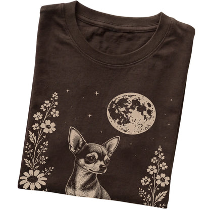 Dark Chocolate Moon Flowers Chihuahua T-shirt, folded view