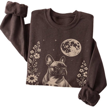 Dark Chocolate Moon Flowers French Bulldog sweatshirt, folded view