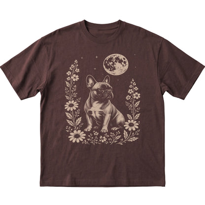 Dark Chocolate Moon Flowers French Bulldog T-shirt, flat view