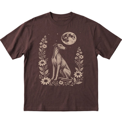 Dark Chocolate Moon Flowers Greyhound T-shirt, flat view