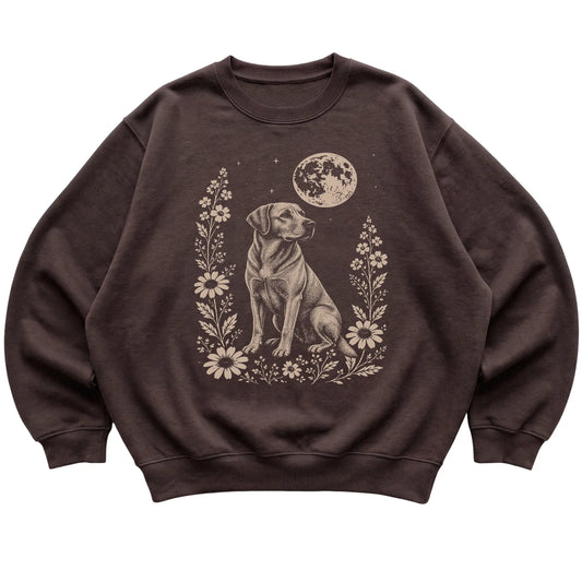 Dark Chocolate Moon Flowers Labrador Retriever sweatshirt, flat view
