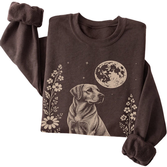 Dark Chocolate Moon Flowers Labrador Retriever sweatshirt, folded view
