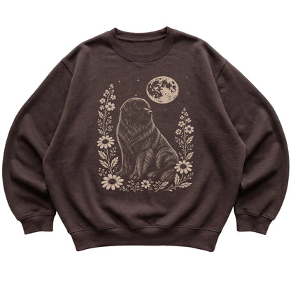 Dark Chocolate Moon Flowers Newfie sweatshirt, flat view