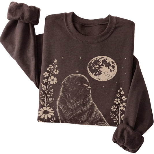 Dark Chocolate Moon Flowers Newfie sweatshirt, folded view