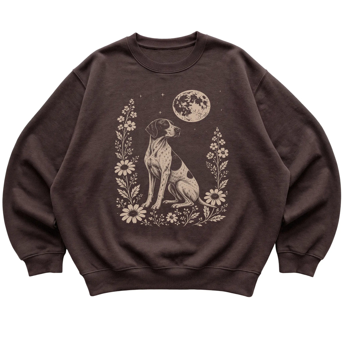 Dark Chocolate Moon Flowers Pointer sweatshirt, flat view