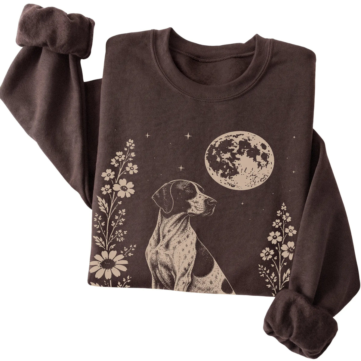 Dark Chocolate Moon Flowers Pointer sweatshirt, folded view